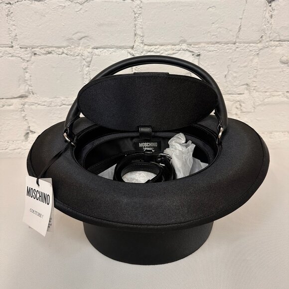 SOLD!SS23 MOSCHINO Couture Jeremy Scott Black Round Top Fedora Hat Shape Handbag - Picture 5 of 9